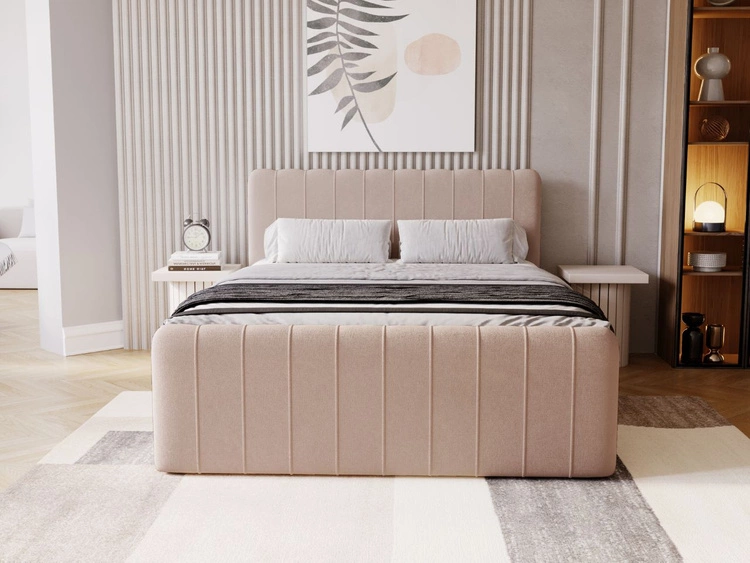 Łóżko kontynentalne z pojemnikiem na pościel 180x200 Osteno Beżowe