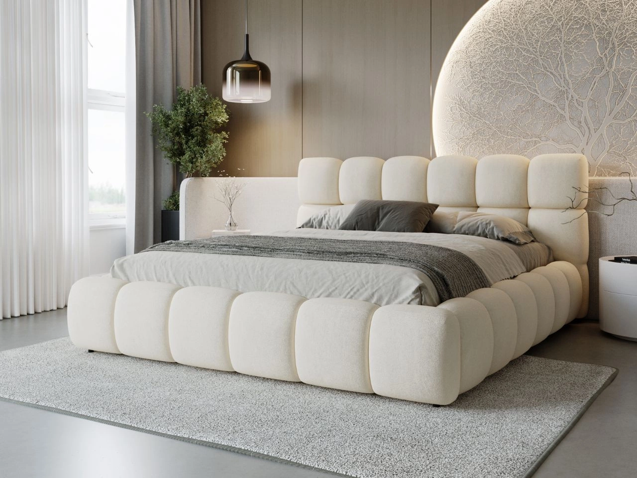 Łóżko tapicerowane z pojemnikiem i stelażem 120x200 Modo Beżowe