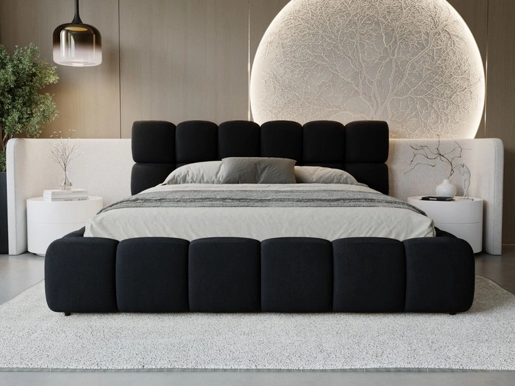 Łóżko tapicerowane z pojemnikiem i stelażem 200x200 Modo Czarne
