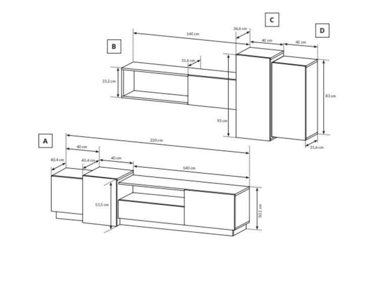Meblościanka do salonu Morten Biała, Dąb Craft Złoty