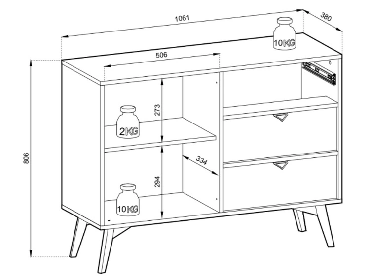 Komoda z drzwiami i szufladami 106 cm Modena Eukaliptus