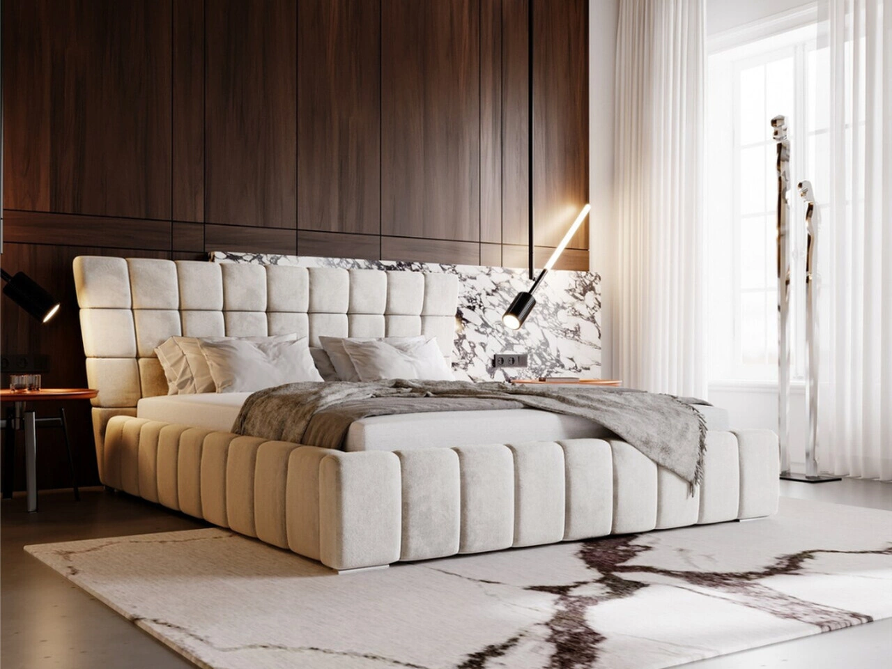 Łóżko tapicerowane z pojemnikiem i stelażem 140x200 cm Paris Be