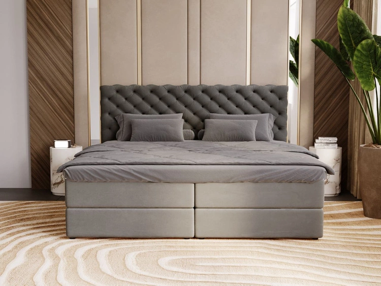 Łóżko kontynentalne z pojemnikiem na pościel 140x200 Bergamo ciemnoszare