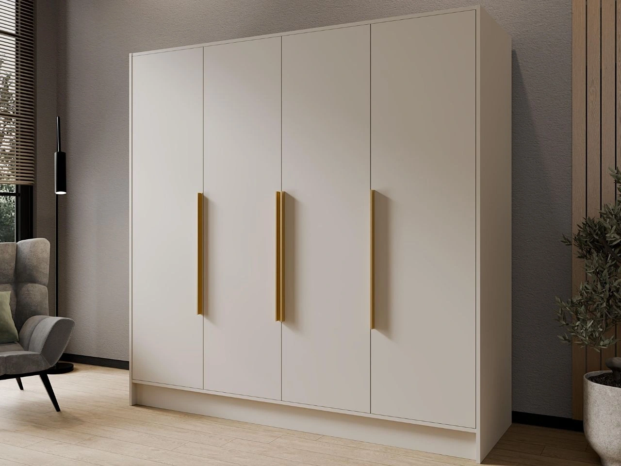 Szafa otwierana 200 cm Perugia Kaszmir z złotymi uchwytami