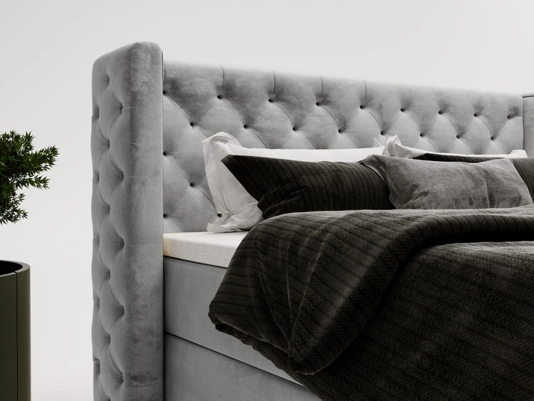 Łóżko kontynentalne z pojemnikiem na pościel 180x200 cm Lion Szare