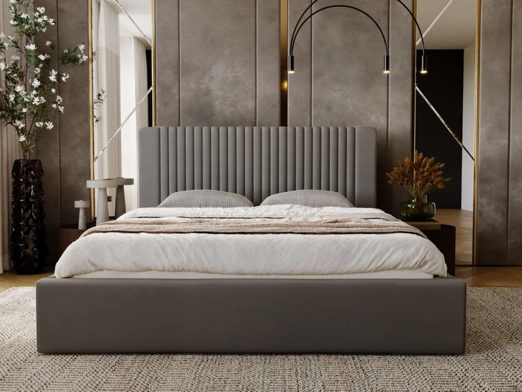 Łóżko tapicerowane z pojemnikiem i stelażem 180x200 Malmo Szary