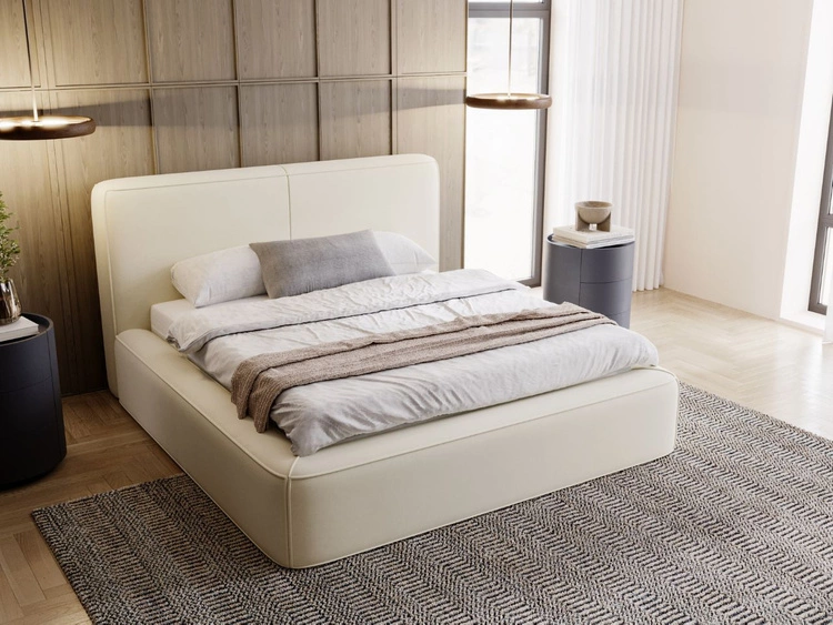 Łóżko tapicerowane z pojemnikiem i stelażem 120x200 Amaro Beżowe