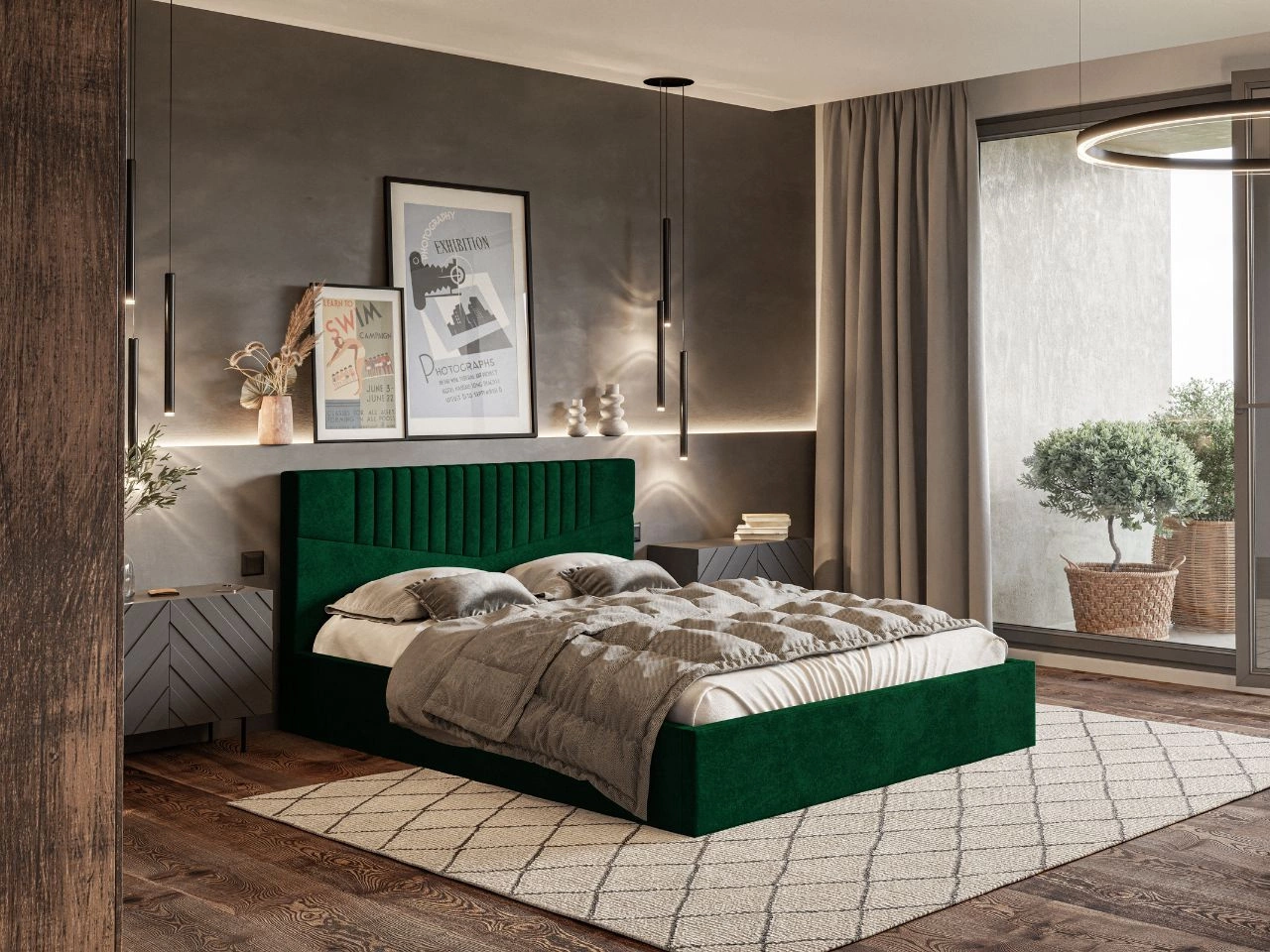 Łóżko tapicerowane z pojemnikiem i stelażem 120x200 Lido zielony