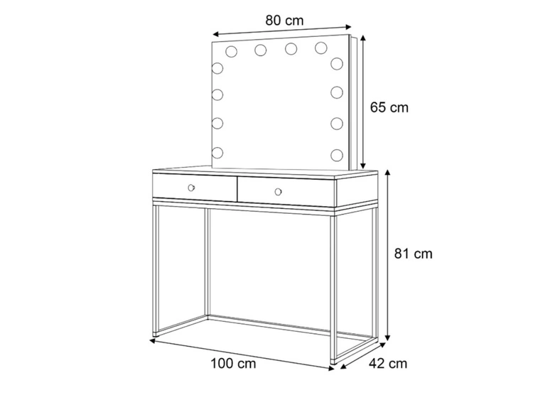 Toaletka kosmetyczna z szufladami, lustrem i oświetleniem LED Brisa biały połysk