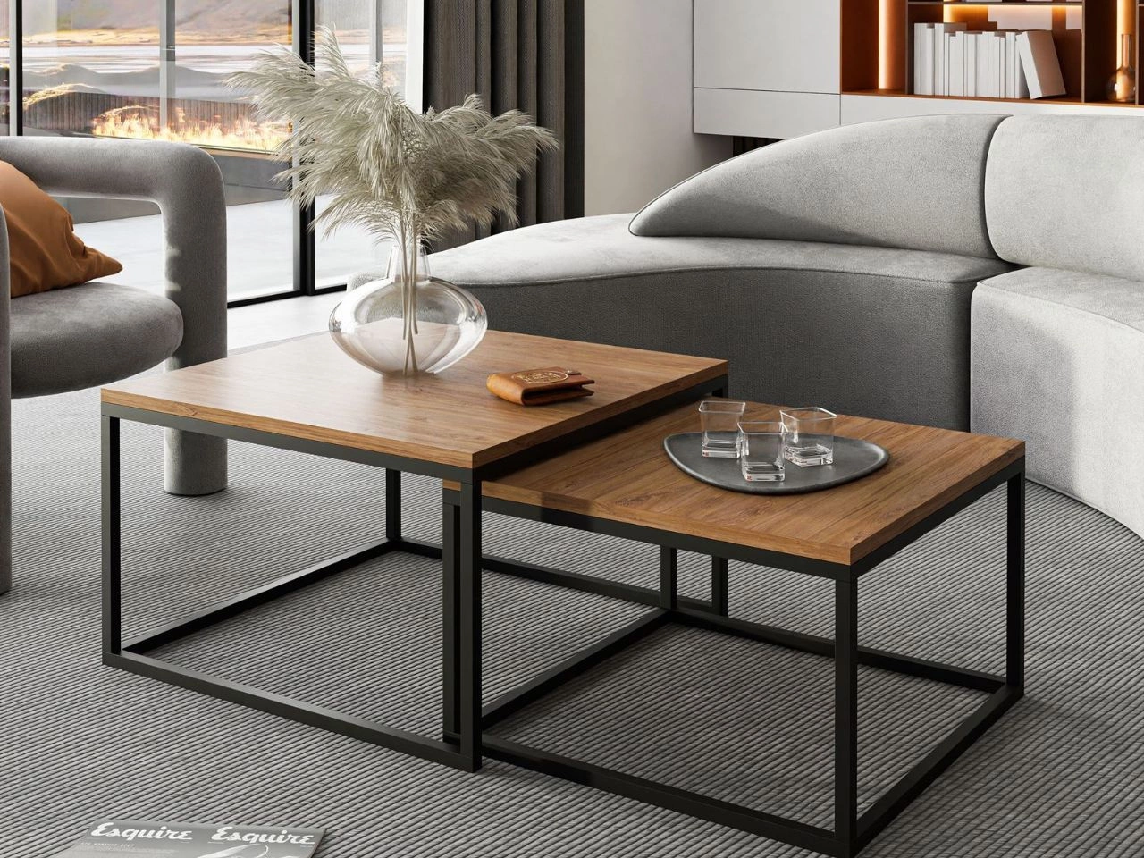 Stolik kawowy na czarnym stelażu Asumi Dąb Stirling 36x42