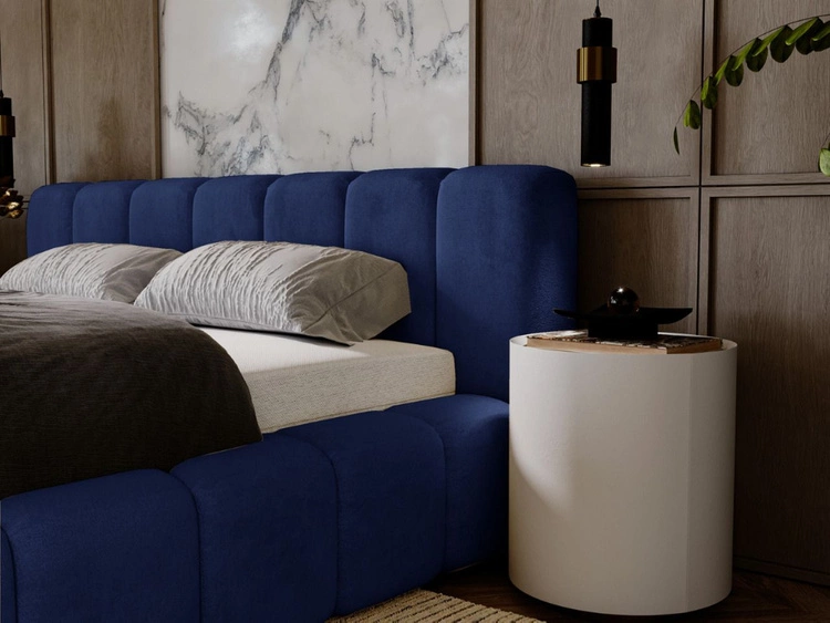 Łóżko tapicerowane z pojemnikiem na pościel 120x200 Ibiza Ciemnoniebieskie