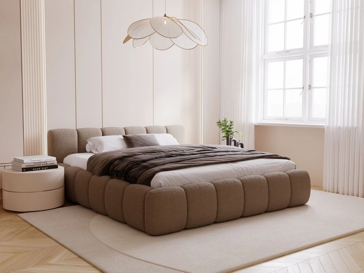 Łóżko tapicerowane z pojemnikiem i stelażem 200x200 Cloud Low brązowe