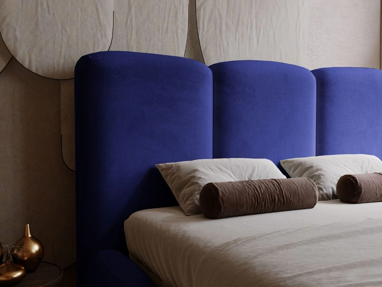 Łóżko tapicerowane z pojemnikiem i stelażem 200x200 cm Bubble Ciemnoniebieskie