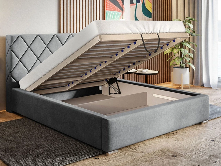 Łóżko tapicerowane z pojemnikiem i stelażem 160x200 Taranto Różowe