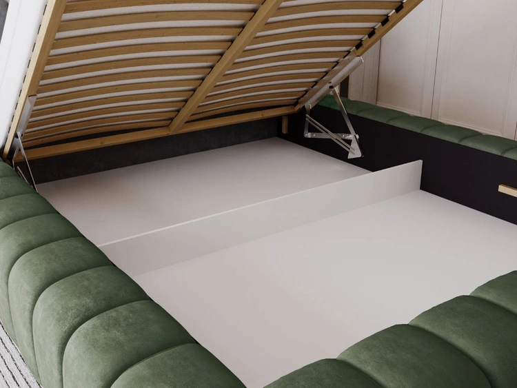 Łóżko tapicerowane z pojemnikiem na pościel i stelażem 160x200 Italia Zielone