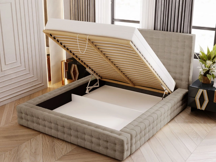 Łóżko tapicerowane z pojemnikiem i stelażem 120x200 Barbados Jasny brąz