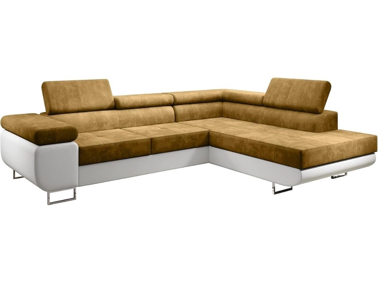 Narożnik prawy z funkcją spania i pojemnikiem Solam L Żółty, Biały