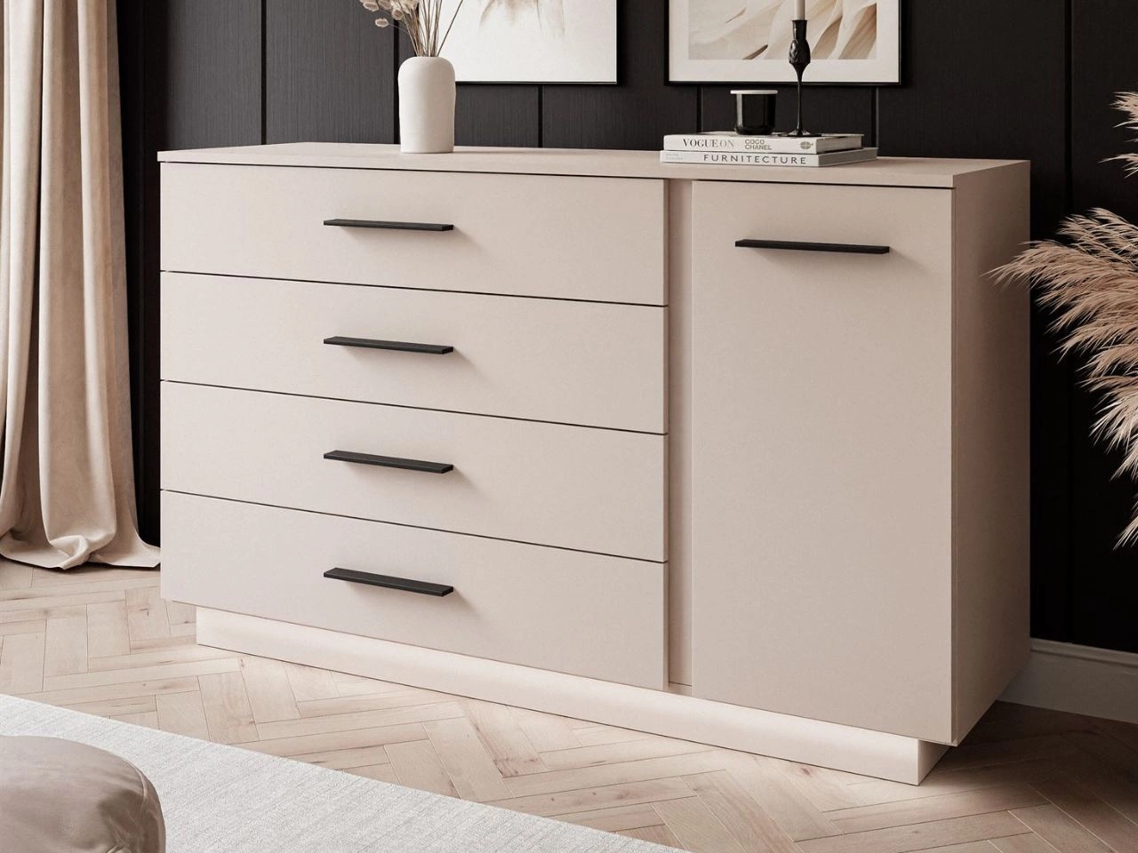 Komoda z drzwiami, szufladami i oświetleniem LED Nuveo Kaszmir