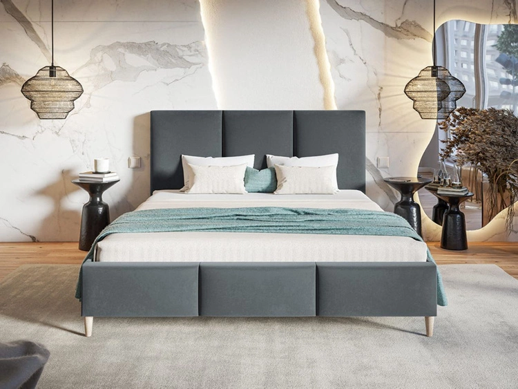 Łóżko tapicerowane ze stelażem 180x200 Trio Ciemny szary