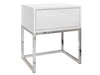 Stolik nocny z szufladą i srebrnymi nogami Brisa biały połysk