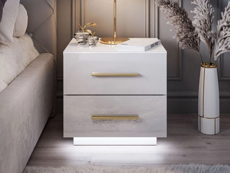 Stolik nocny z dwoma szufladami Nuveo Lux Biały Połysk