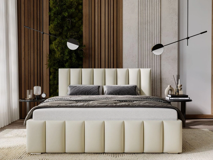 Łóżko tapicerowane z pojemnikiem i stelażem 140x200 Neos Beżowe