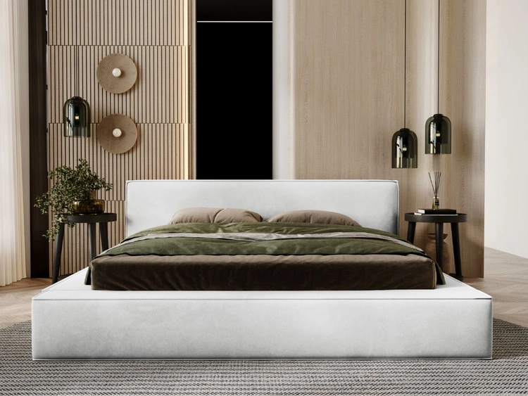 Łóżko tapicerowane z pojemnikiem i stelażem 180x200 Mali Jasnoszare