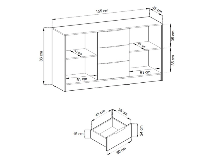 Komoda z drzwiami i szufladami 155 cm Macron Grafitowa z lamelami