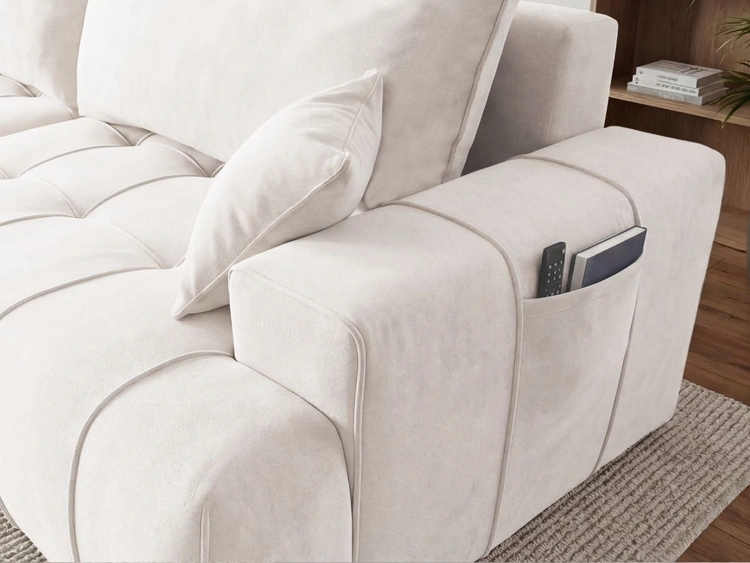 Narożnik L z funkcją spania i pojemnikiem Tulio lewy kremowy