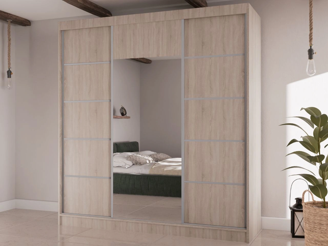 Szafa przesuwna z lustrem 200 cm Maia Dąb Sonoma