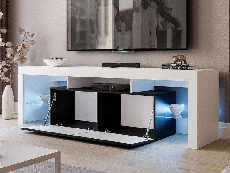 Wisząca szafka RTV pod telewizor z drzwiczkami z nadstawką Nodoo Biały połysk