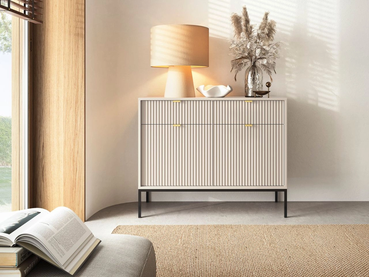 Komoda z drzwiami i szufladami Amber Kaszmir  na czarnych nogach