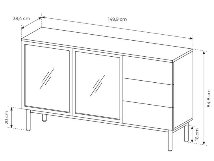 Komoda z drzwiami i szufladami 150 cm Loara Czarna, Dąb Evoke