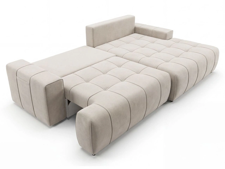 Narożnik L z funkcją spania i pojemnikiem Tulio prawy beżowy