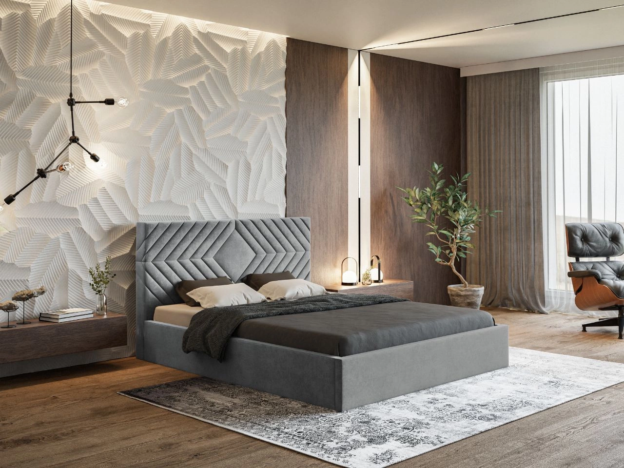 Łóżko tapicerowane z pojemnikiem i stelażem 180x200 Loris Szare