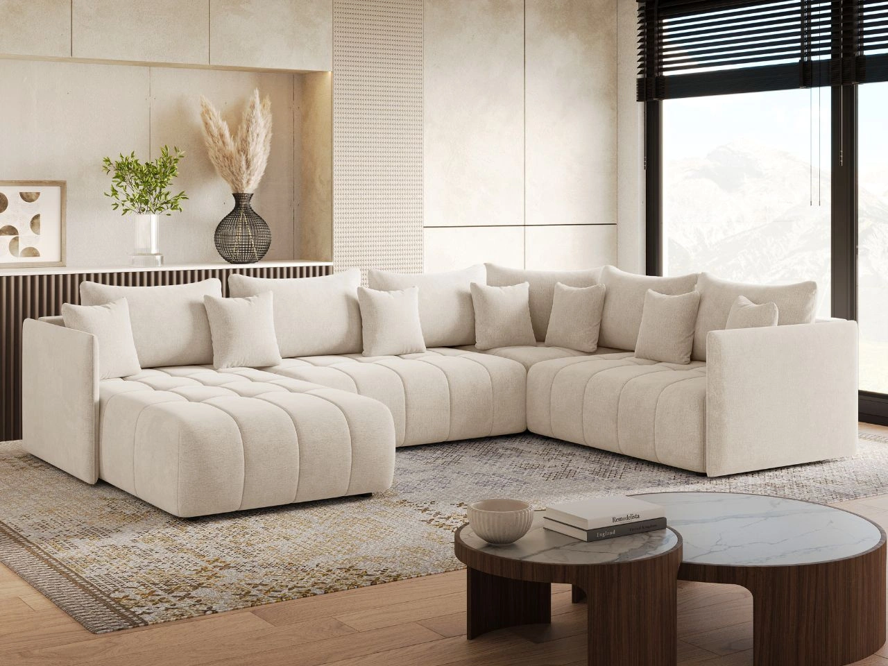 Narożnik U uniwersalny z funkcją spania i pojemnikiem Ardi Bis Beżowy