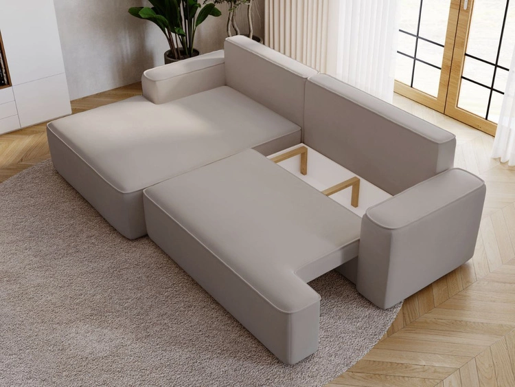 Narożnik L Lewy z funkcją spania i pojemnikiem California Jasnoszary