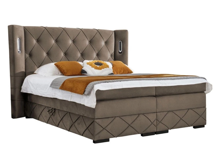 Łóżko kontynentalne z pojemnikiem na pościel 200x200 Neria Lux Brązowe