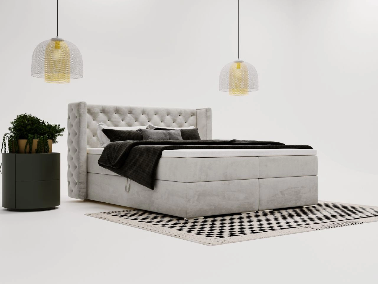 Łóżko kontynentalne z pojemnikiem na pościel 160x200 cm Lion Jasnoszare