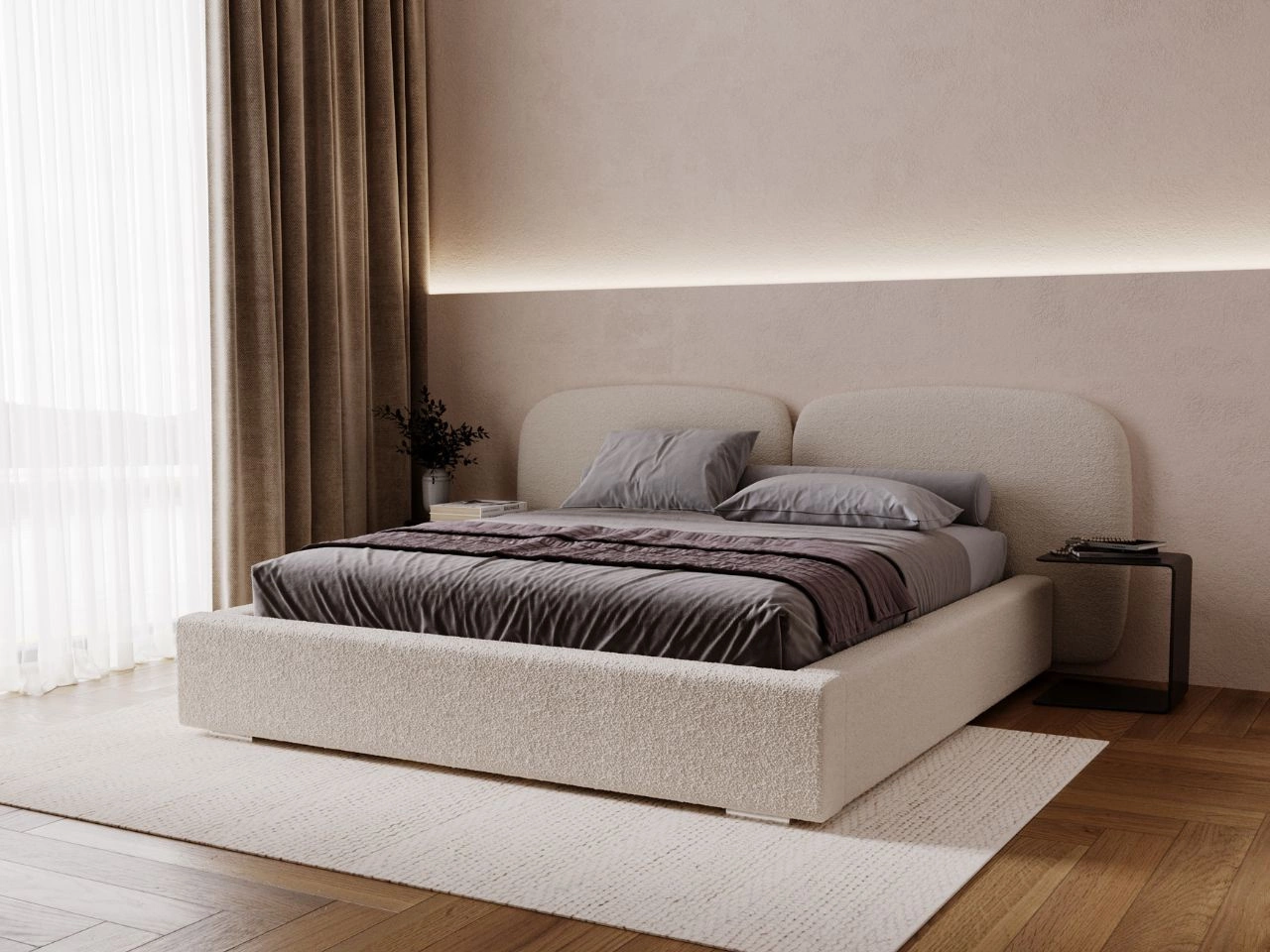 Łóżko tapicerowane z pojemnikiem i stelażem 200x200 Palermo Beżowe