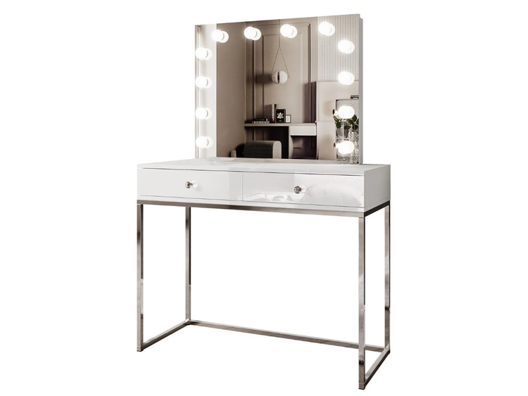 Toaletka glamour z szufladami, lustrem i oświetleniem LED Brisa biały połysk