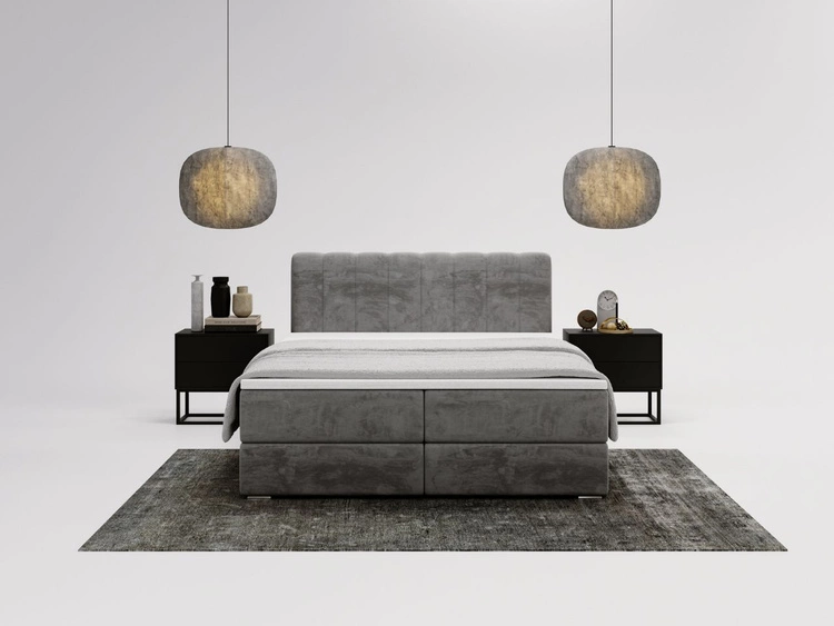 Łóżko kontynentalne z pojemnikami na pościel 140x200 Forte Szare