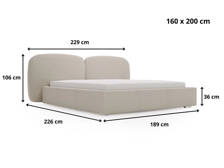 Łóżko tapicerowane z pojemnikiem i stelażem 160x200 Palermo Kremowe