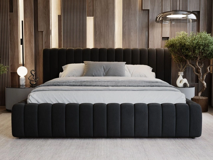 Łóżko tapicerowane z pojemnikiem i stelażem 140x200 Bliss Czarne