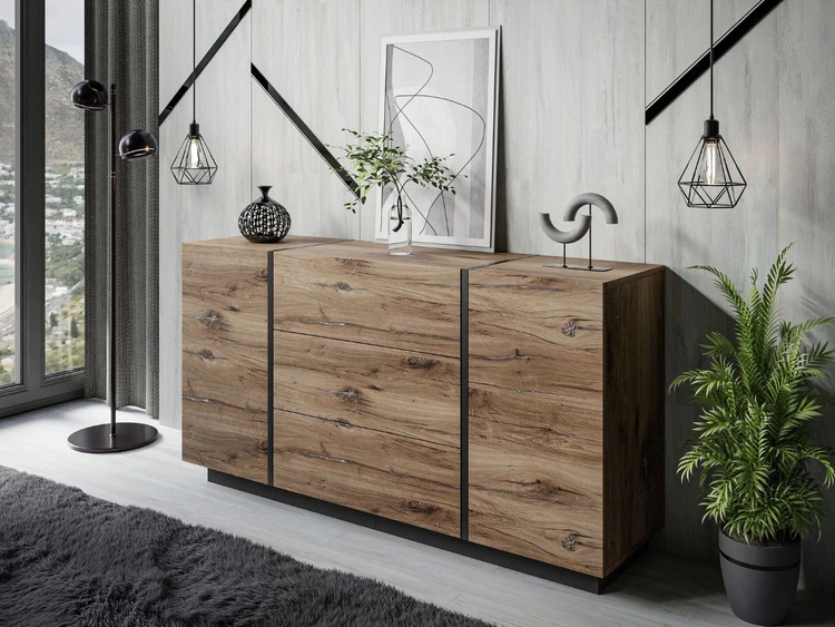 Dwudrzwiowa komoda 158 cm z trzema szufladami Lunelie dąb Flagstaff