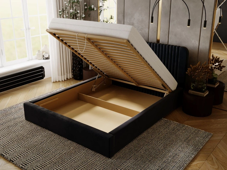 Łóżko tapicerowane z pojemnikiem i stelażem 140x200 Malmo Ciemny niebieski