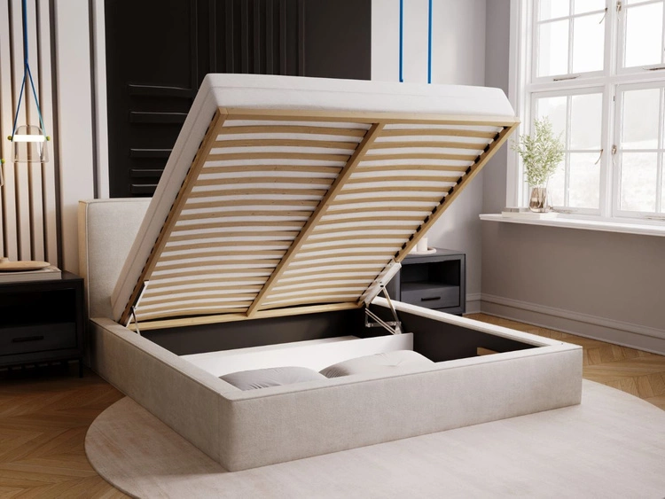 Łóżko tapicerowane z pojemnikiem i stelażem 160x200 Monaco Beżowe