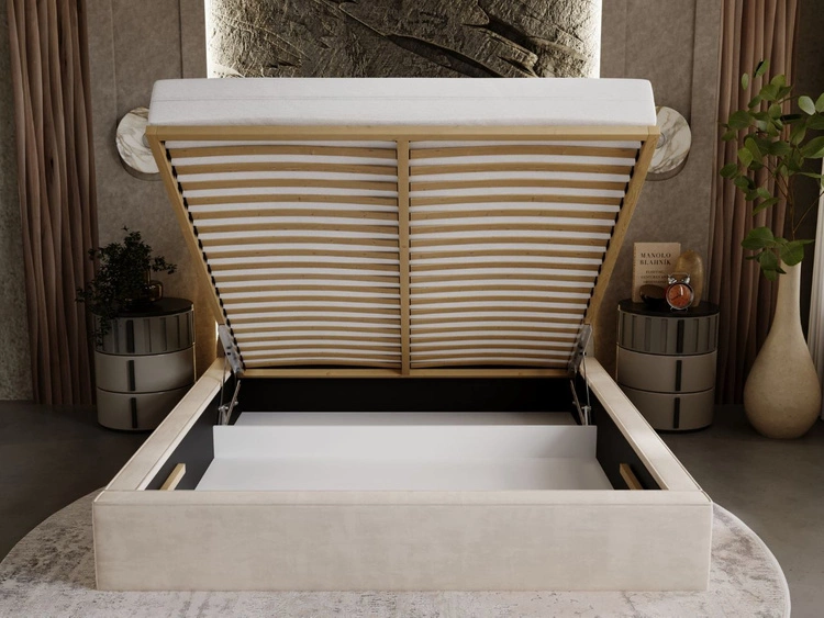 Łóżko tapicerowane z pojemnikiem i stelażem 180x200 Apollo Beżowe