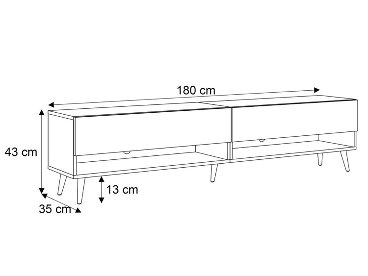 Szafka RTV do salonu 180 cm ze złotymi nóżkami i oświetleniem LED Aurelie Biały połysk