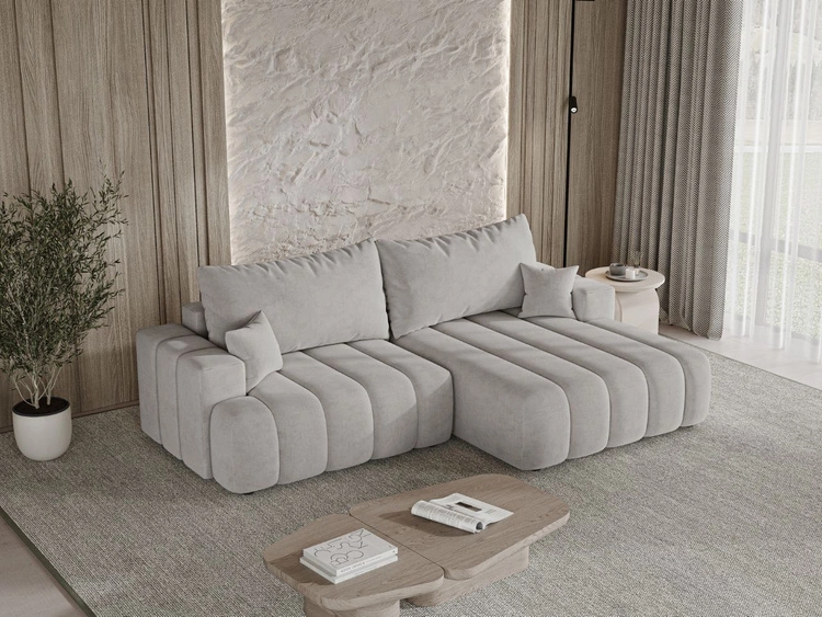 Narożnik L Prawy z funkcją spania i pojemnikiem Caleo Jasnoszary